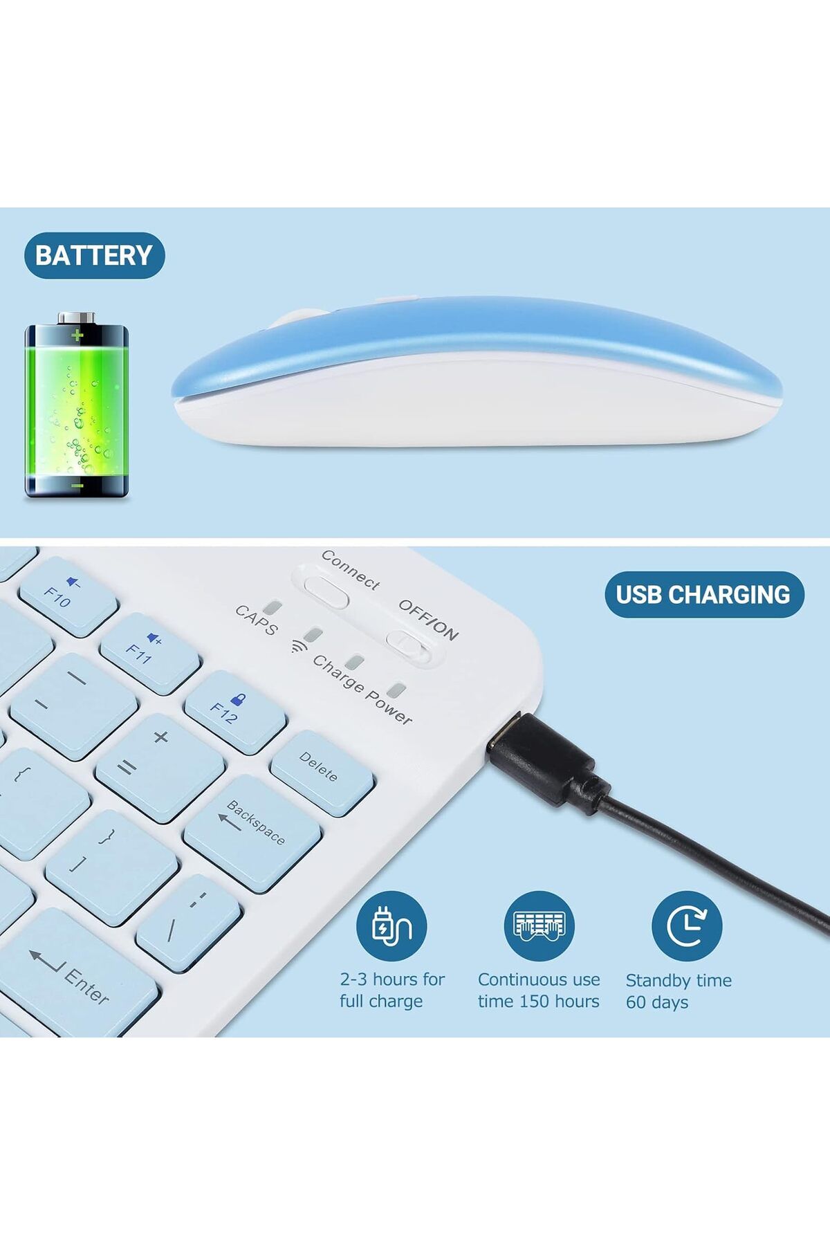 AWH-Wireless Bluetooth Keyboard & Mouse Combo, Ultra-Thin 2.4GHz Set  iOS, Android Windows (Blue) 4