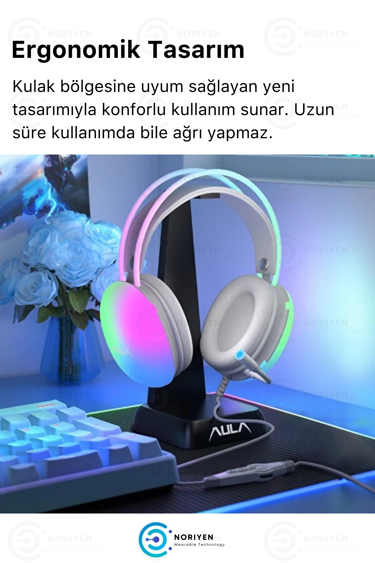 PG 580 Pro Gaming Premium Mikrofonlu RGB LED Işıklı 5.3 Bluetooth Kablosuz Kafa Üstü Oyuncu Kulaklık