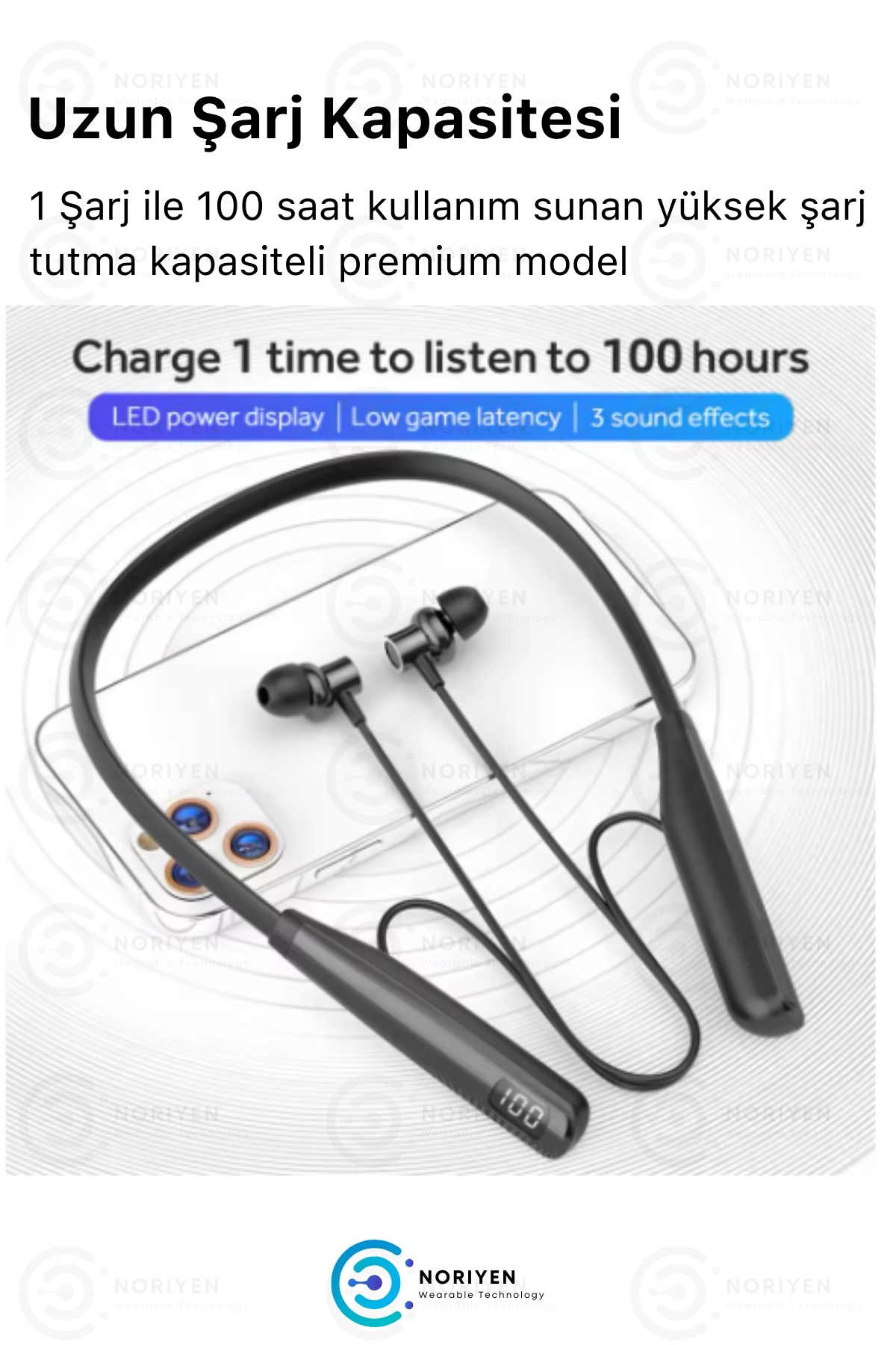 Premium Sports 100 Saat Şarj Kapasiteli Su Geçirmez Boyun Bantlı Sporcu Stereo Bluetooth Kulaklık