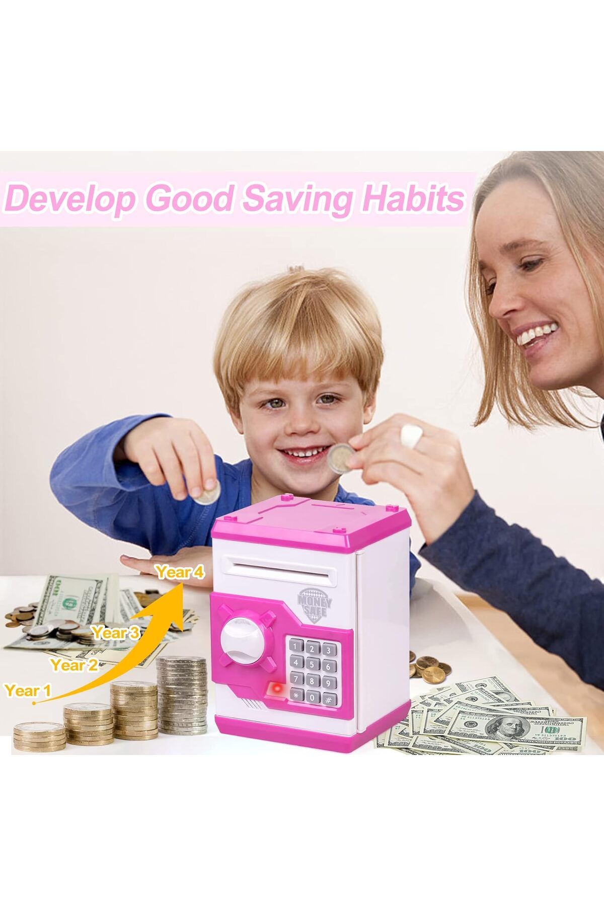 AWH-Children Money Bank Toy Coin for ATM Bank Machine Piggy Bank with Code Electronic Purple 2