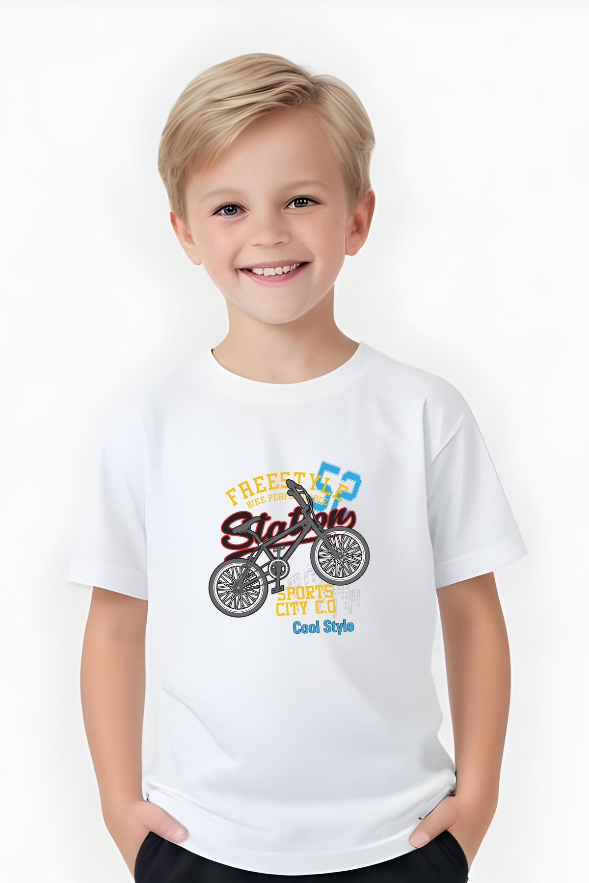 FYK KİDS-Boys Round Neck Bike 52 Men's Printed T-Shirts 2