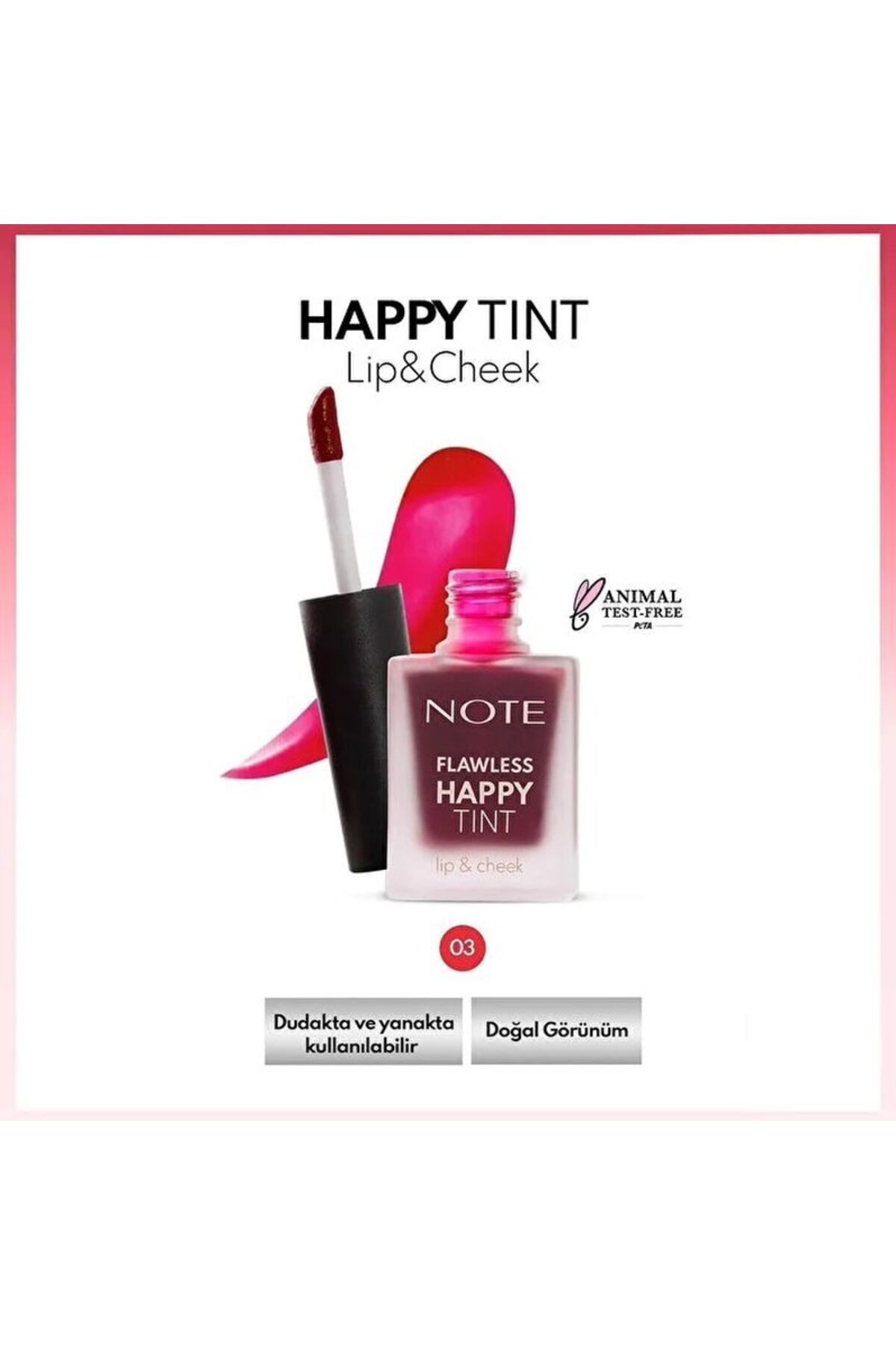 NOTE-Flawless Happy Tint Lip & Cheek 03 Sweet Pink Liquid Blush Pink 1 Piece 3