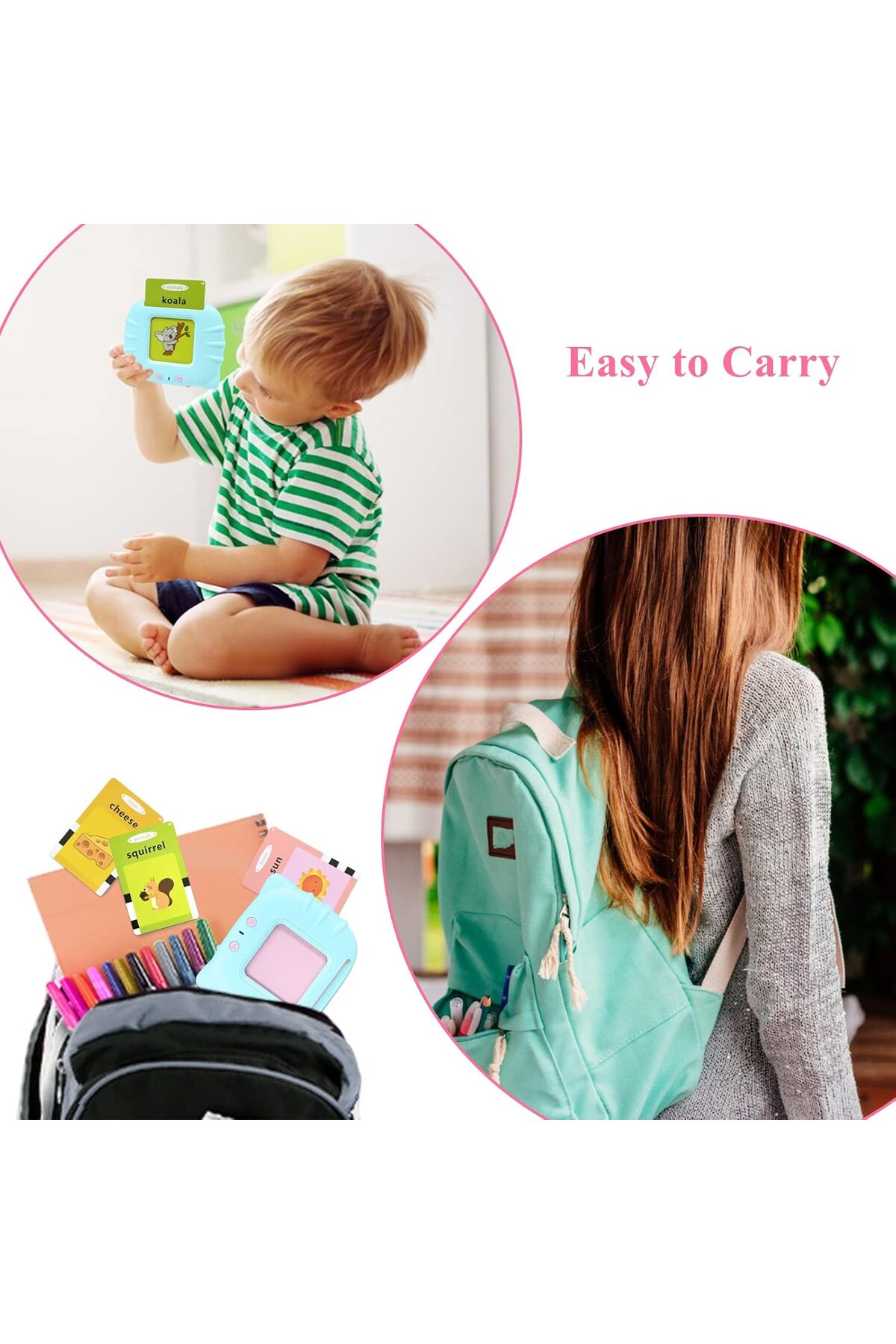 کارتهای فلش صوتی برای نوپاهای ۲ تا ۴ ساله، ۱۱۲ کارت، ۲۲۴ کلمه، اسباببازی آموزشی کلمات دیداری (صورتی)