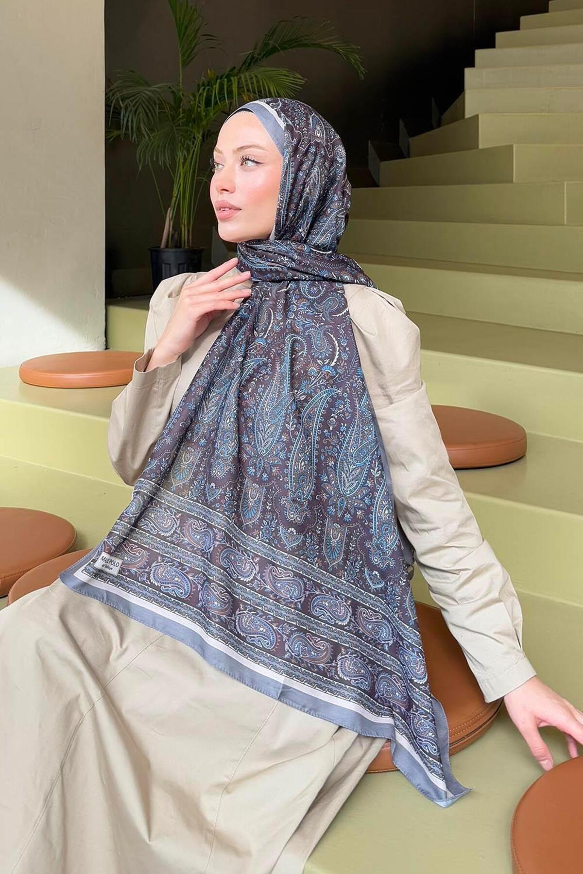 lamelif.com-Gray Retro Patterned Soft Shawl 3