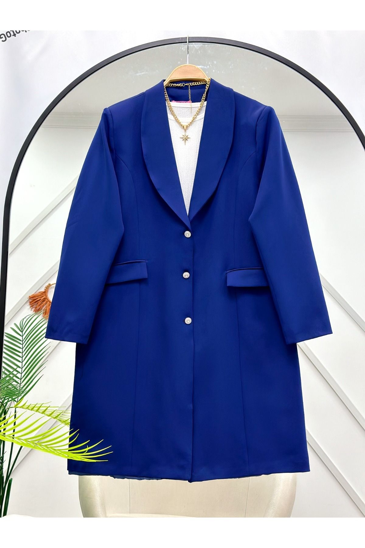 YEDİLALE-Plus Size Blazer Jacket with Stone Button [Choose Size as Description] 4