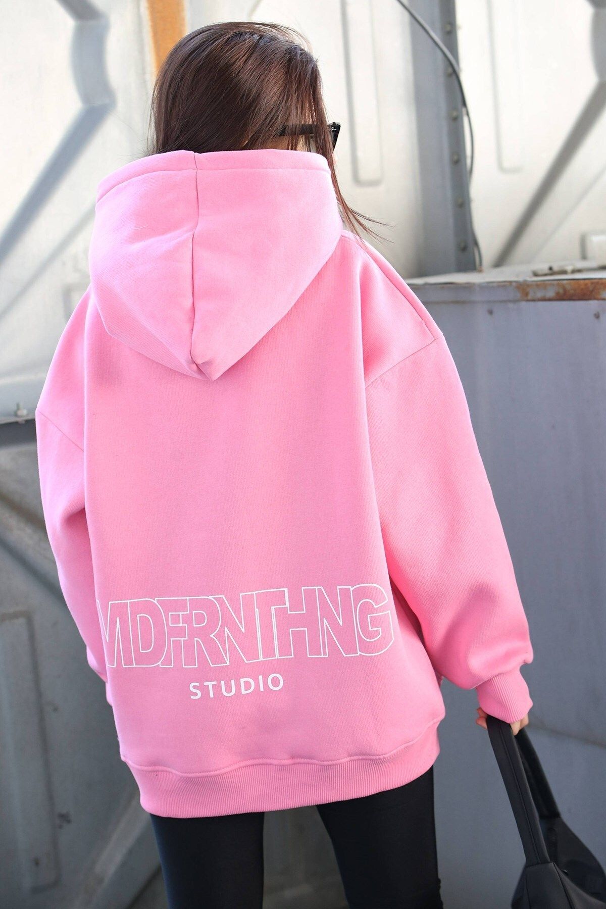 Madmext-Mad Girls Pink Printed Oversize Sweatshirt Mg1287 2