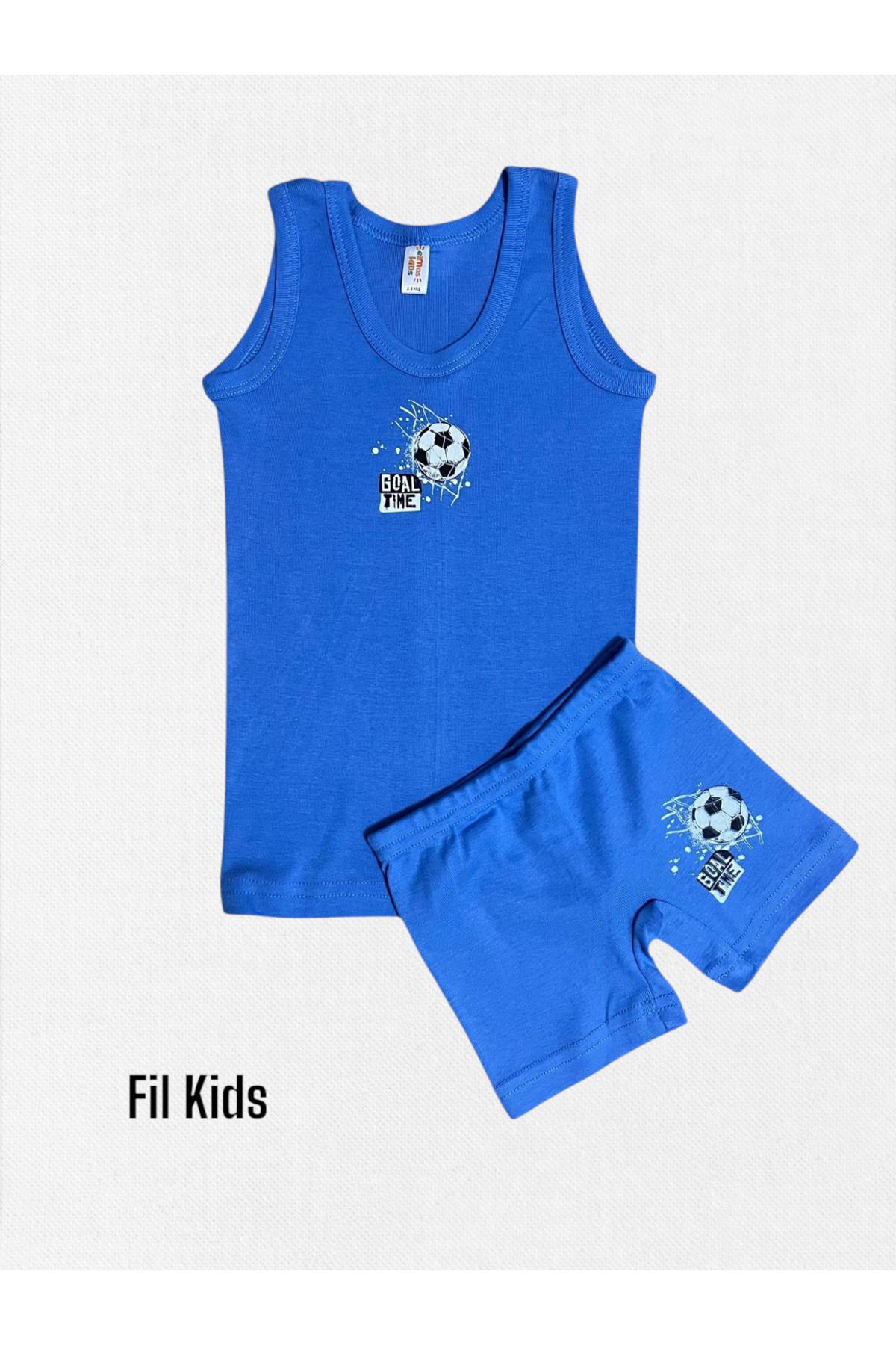 elmas kids-Boy's 100% Cotton Blue Football Pattern Athlete Boxer Set 1