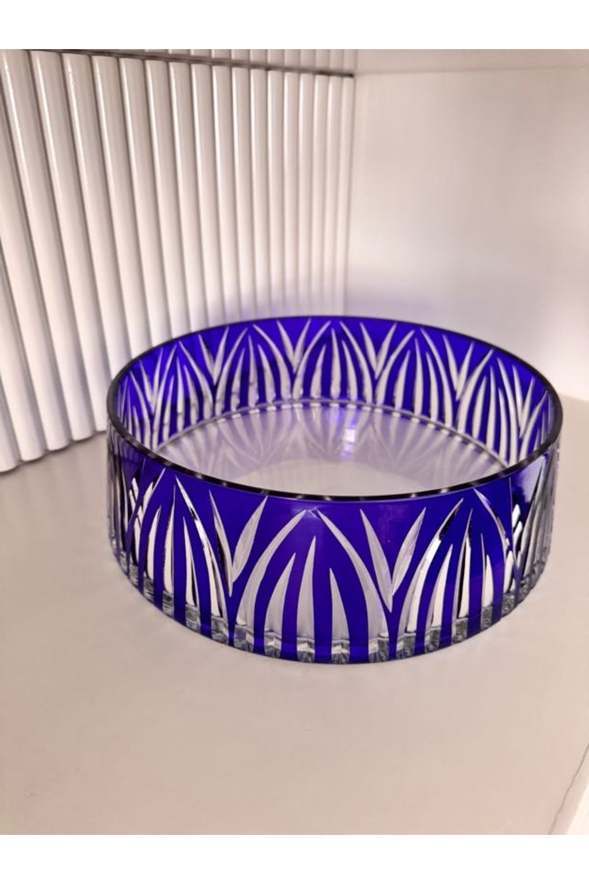 dekorasyon garajı-28cm Blue Mercury Crystal Cut Glass Salad Bowl 2