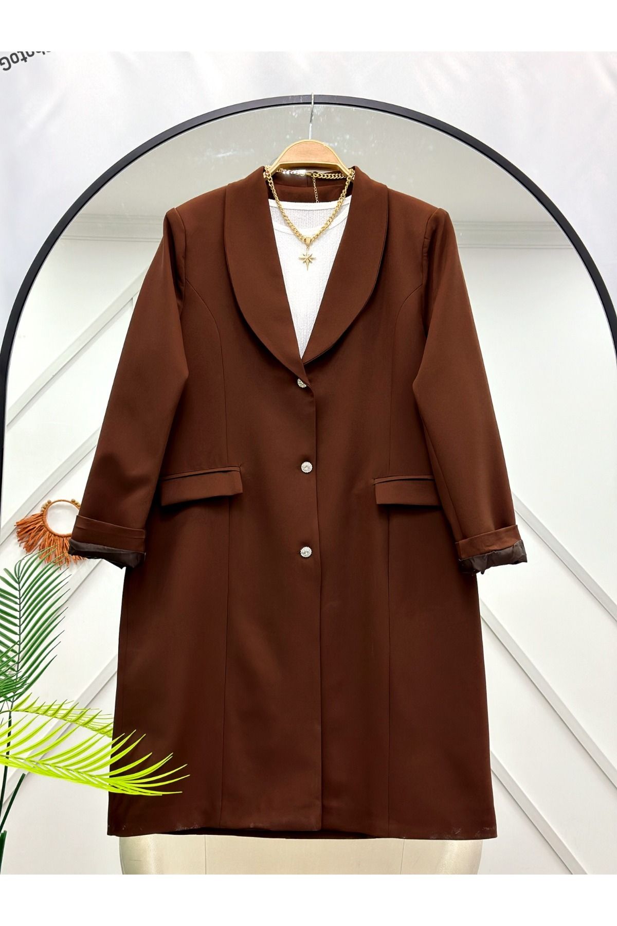 YEDİLALE-Plus Size Blazer Jacket with Stone Button [Choose Size as Description] 1