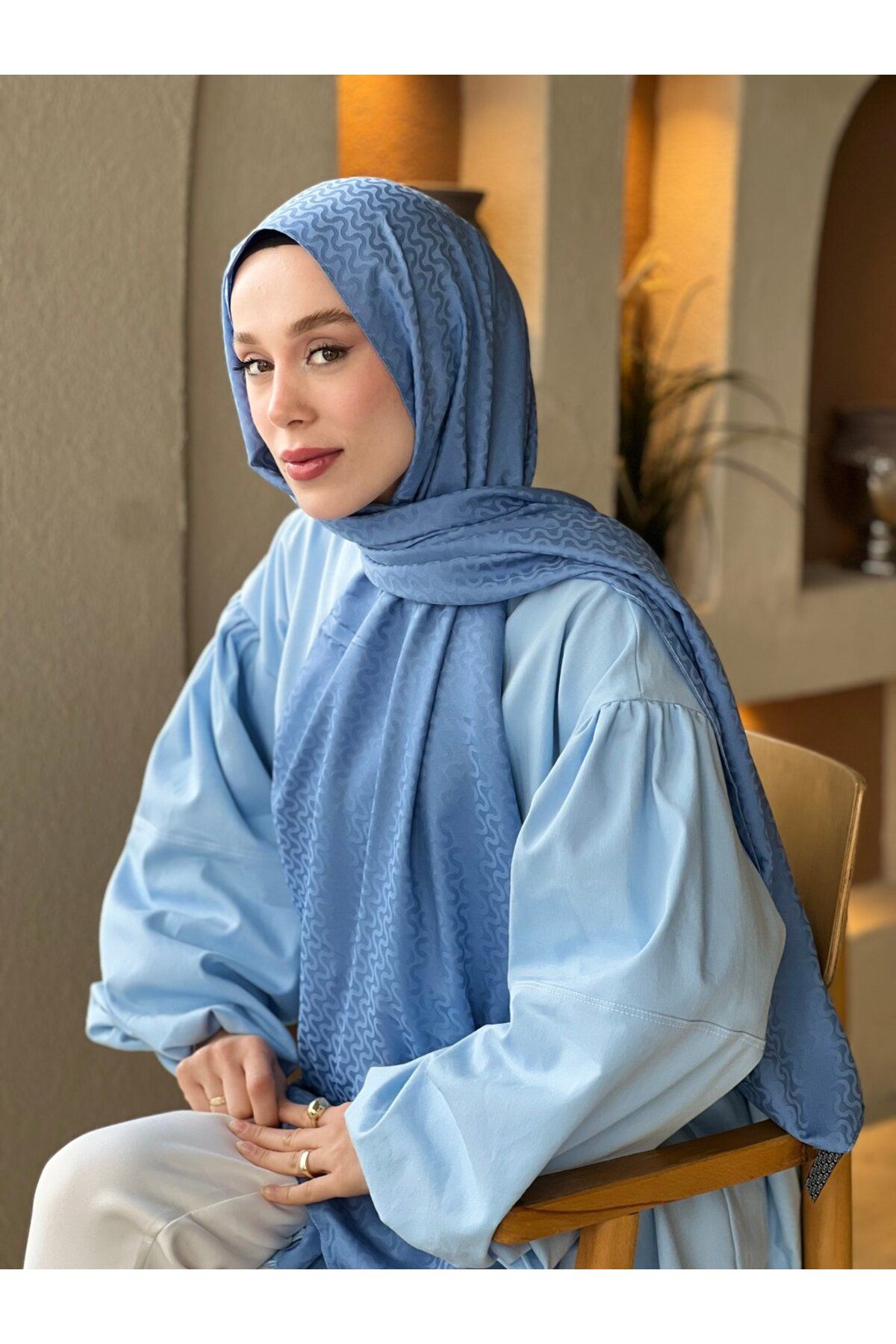 Modakaşmir-Silky Jacquard Series Water Wave Pattern Shawl 3