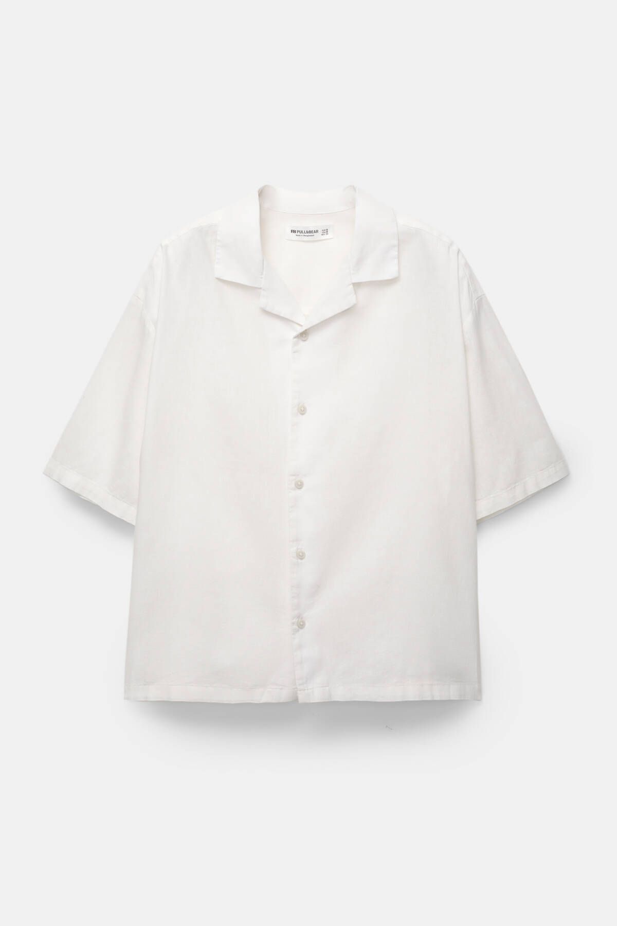 پیراهن / بلوز دکمه دار سفید مردانه آستین مخلوط و کوتاه Pull Bear Pull & Bear
