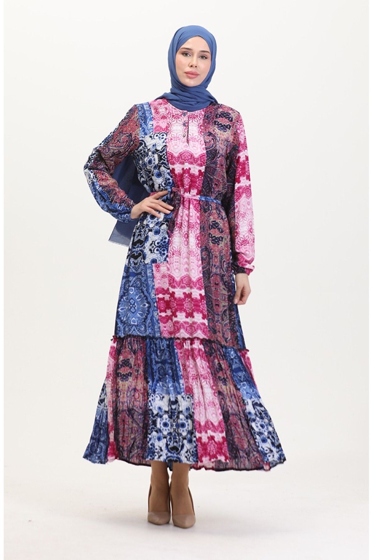 Gelince-Amelia Farbal Viscose Dress with Belt Size S-M-L-Xl 2