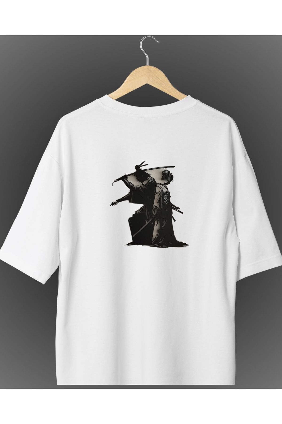 Sanctum Samurai Çift Baskılı Oversize Bisiklet Yaka Beyaz Unisex Tişört