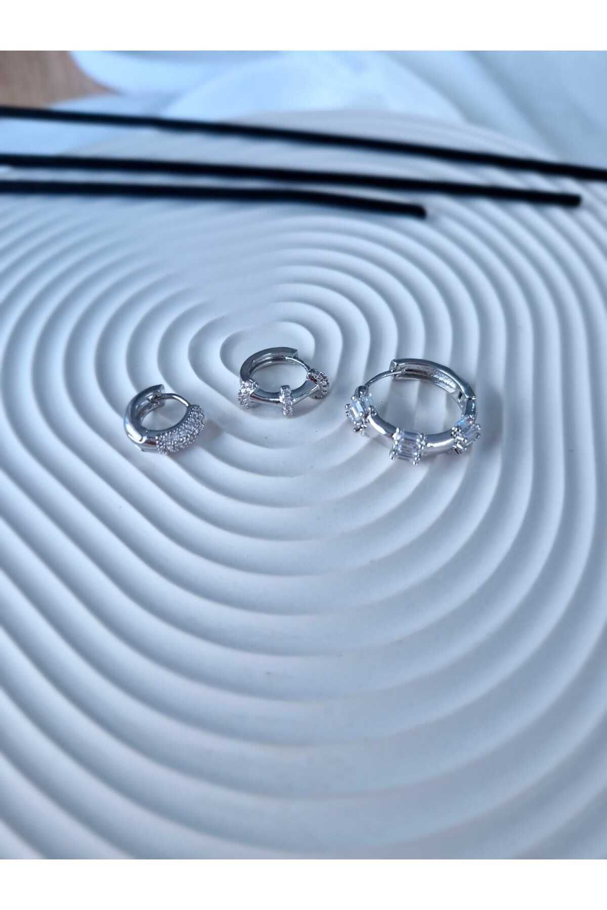 EZ accessories-Non-Tarnish Zircon Stone Hoop Steel Earrings 4