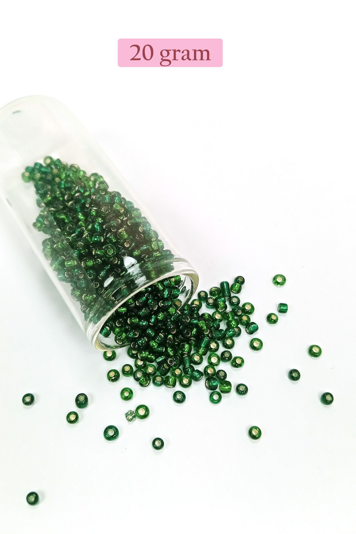 Royaleks Dökme Cam Kum Boncuk (8/0) 3 mm - 20 Gram - Şeffaf Asker Yeşili - BNC177