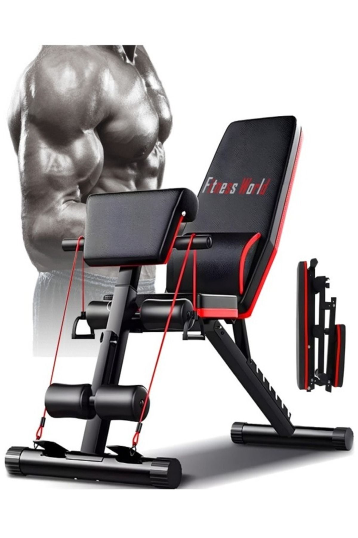 Fitness World-مقعد رفع الأثقال القابل للتعديل، مقعد صالة الألعاب الرياضية المنزلية مع مقعد تدريب متعدد الوظائف مع الدمبل 1