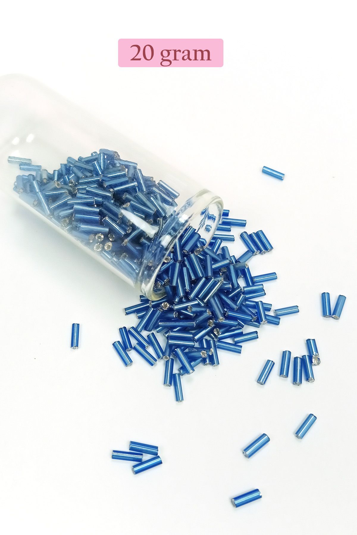 karadağsb Uzun Boru Kesme Boncuk Çap 2Mm Uzunluk 10 Mm - 20 Gram - Mavi - Bnc242