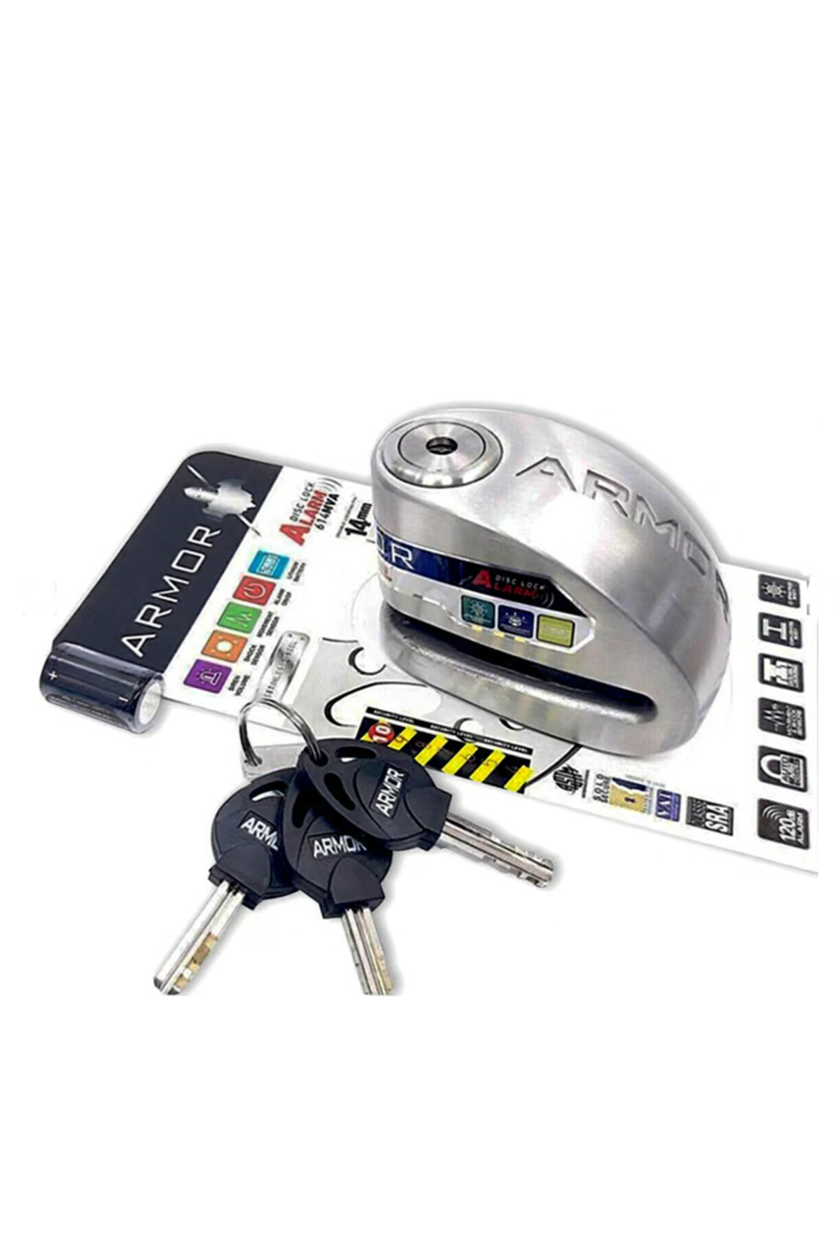 Geseus Armor 614 MVA Alarmlı Motorsiklet Disk Kilidi Mil Çapı 14mm