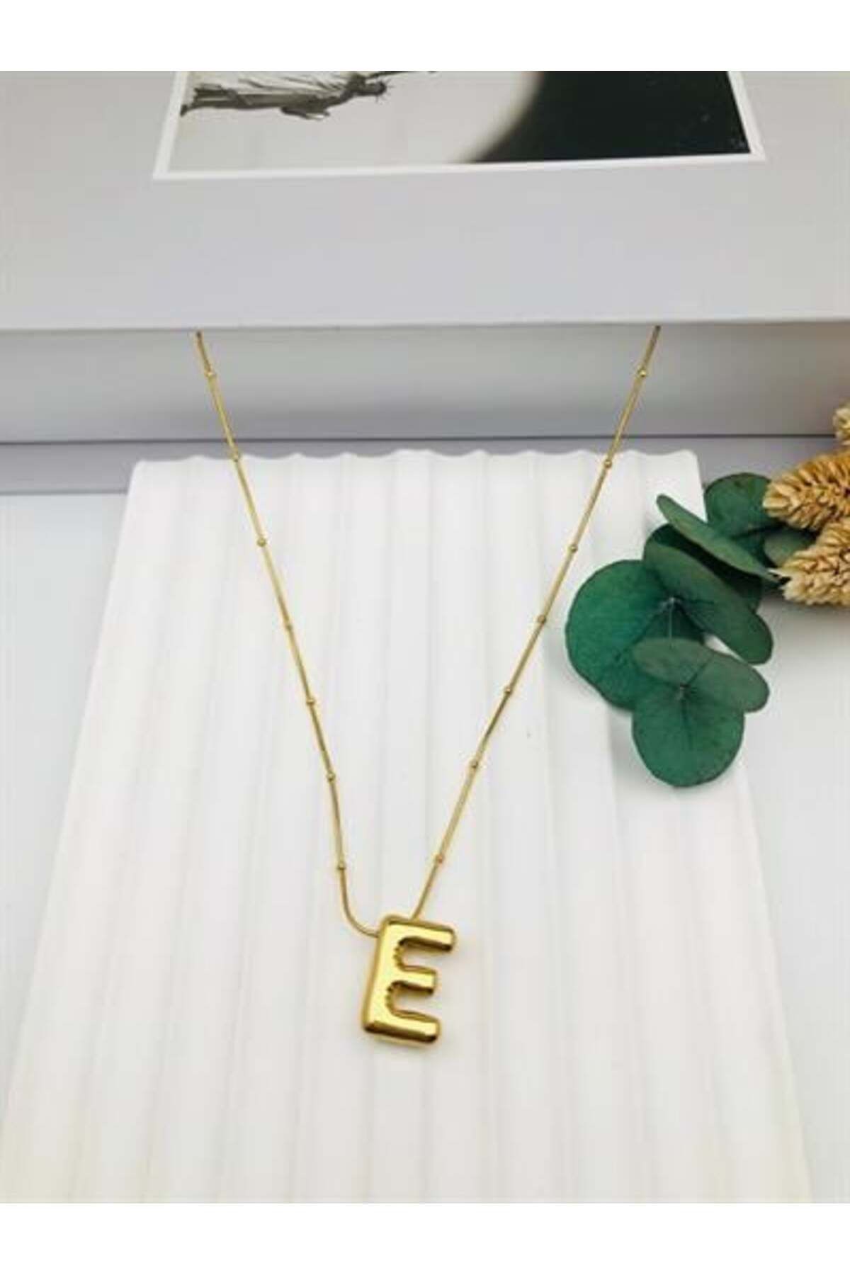 HEDİYELANDY Balon (E) Harf Çelik Kolye 45 Cm (Gold) 0106259