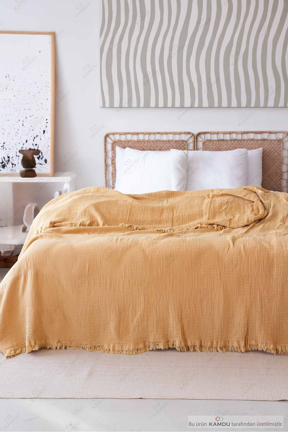 serelya-200X220 cm Luxury Muslin Bedspread - 100% Cotton, Stylish Design, Double Bedspread 1