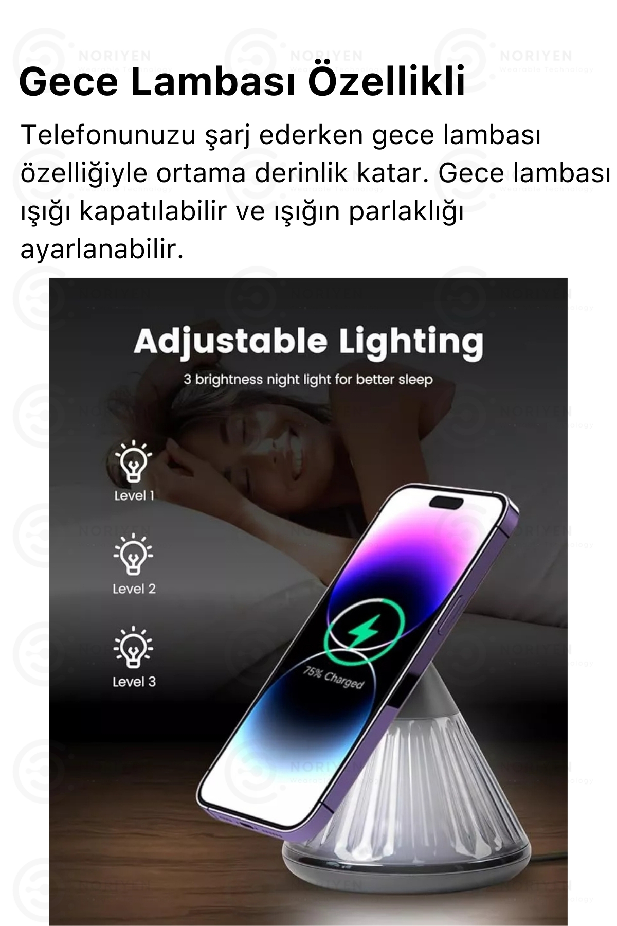 Premium 15W Manyetik Hızlı Wireless Kablosuz Şarj Standı Gece Lambalı Apple iPhone Android Uyumlu
