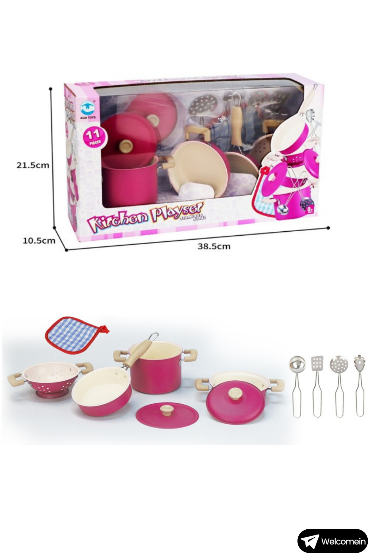 welcomein-11 Pieces Stainless Steel Cookware Pan Kitchen Cooking Kit Enamel Educational Tutorial for Girl Child 3