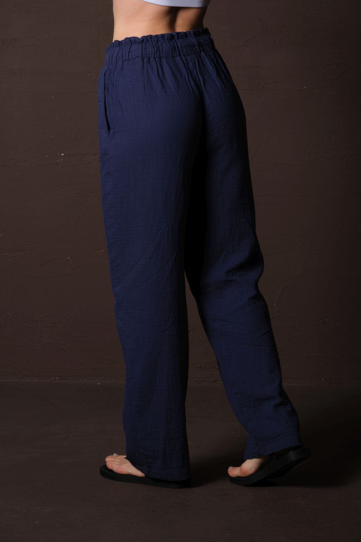 Maule-Damenhose aus 100 % Baumwoll-Musselin-Stoff mit breiter Schnürung und elastischen Taschen @lugo 5