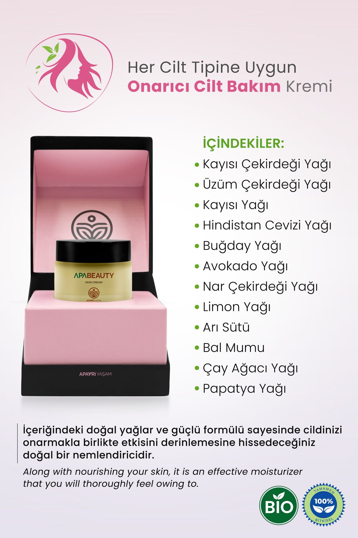 کرم صورت گیاهی احیا کننده و مرطوب کننده Apabeauty 100% گیاهی 50 میلی لیتری ApAyrı Yaşam