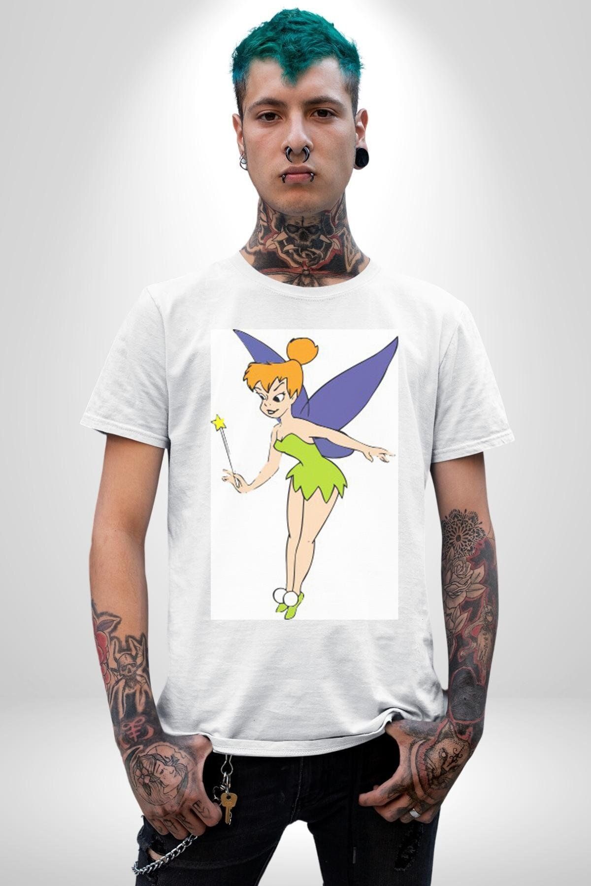Navcoli-Tinker Ball Angel Peter Pan Cartoon Graphic Printed Cotton Combed Cotton Women Men White T-Shirt 4