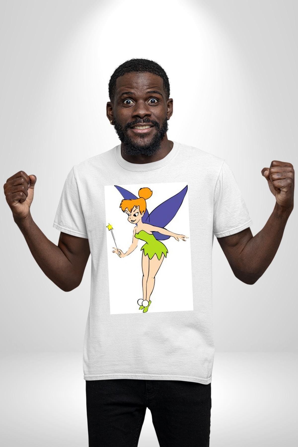 Navcoli-Tinker Ball Angel Peter Pan Cartoon Graphic Printed Cotton Combed Cotton Women Men White T-Shirt 7