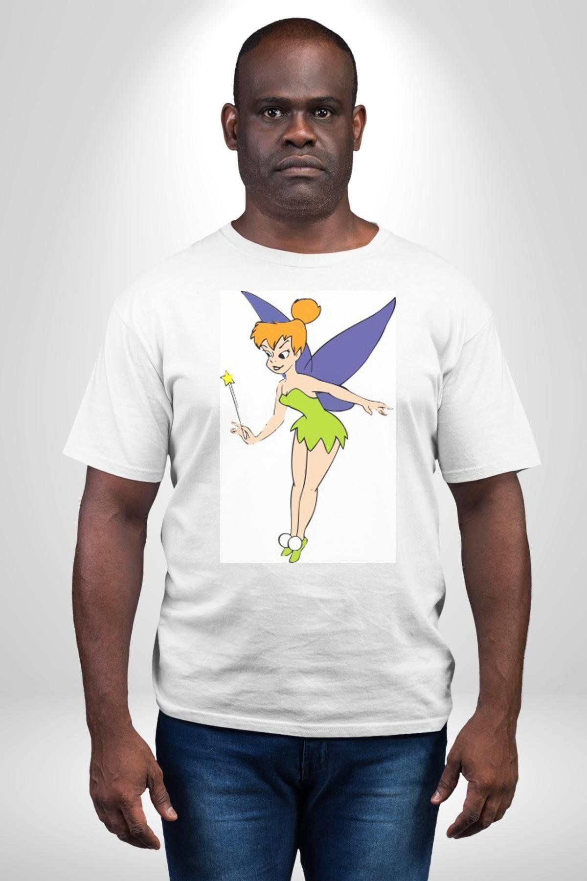Navcoli-Tinker Ball Angel Peter Pan Cartoon Graphic Printed Cotton Combed Cotton Women Men White T-Shirt 3