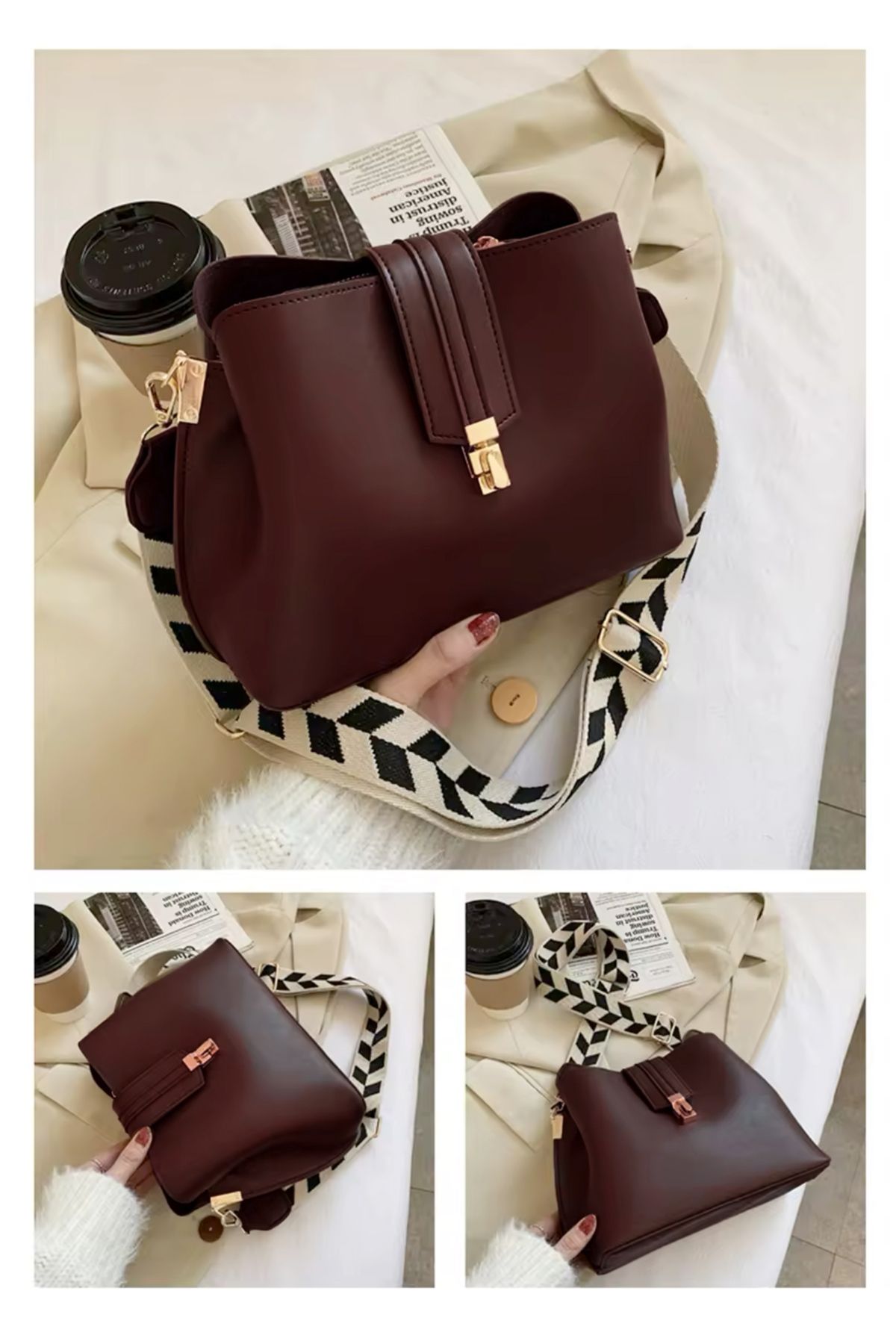 Rimense-Women's Burgundy Long Shoulder Strap Hand and Shoulder Bag 4