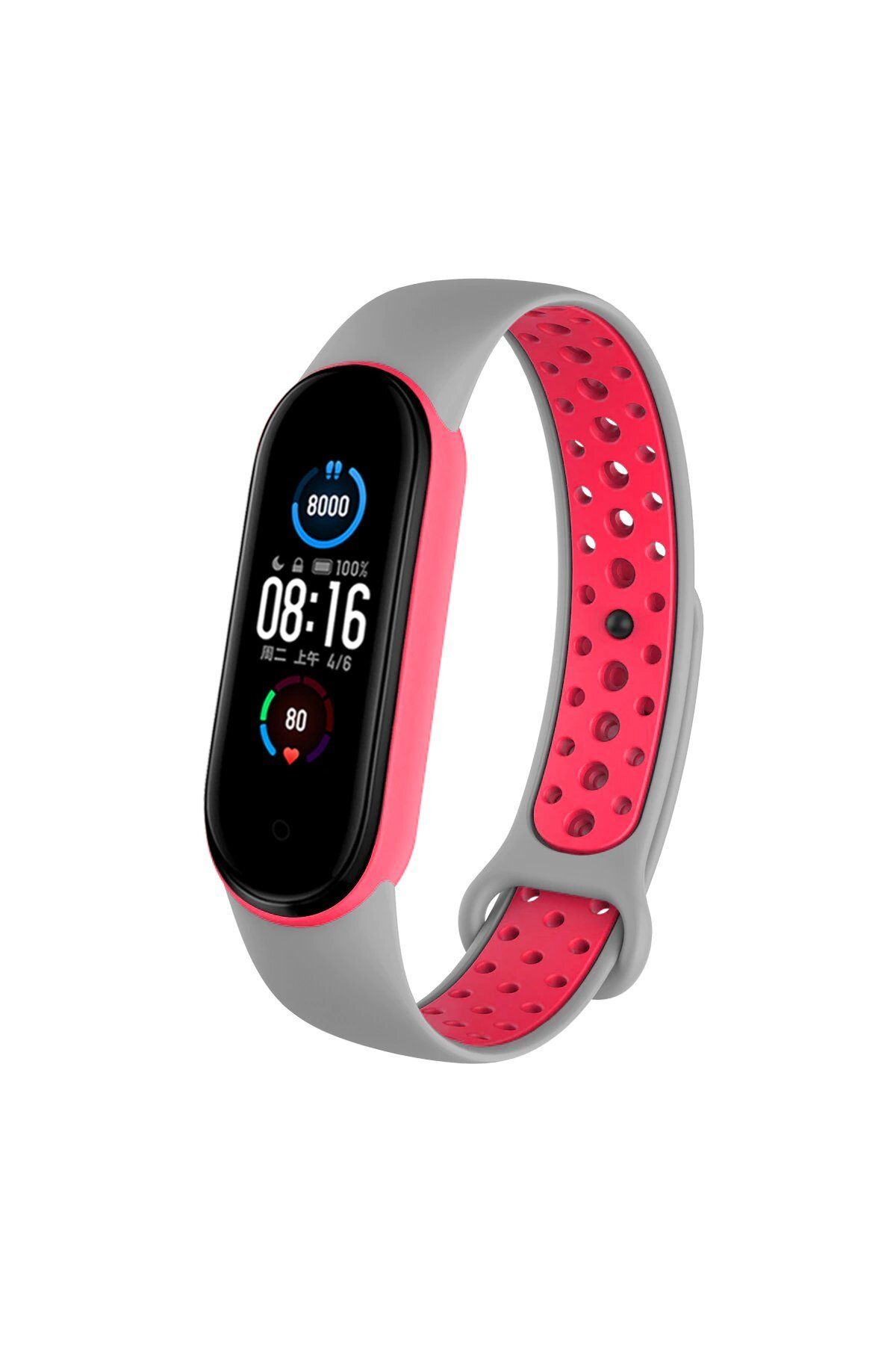 NewFace Mi Band 3-4 Spor Delikli Silikon - Gri - Kırmızı GLSTD