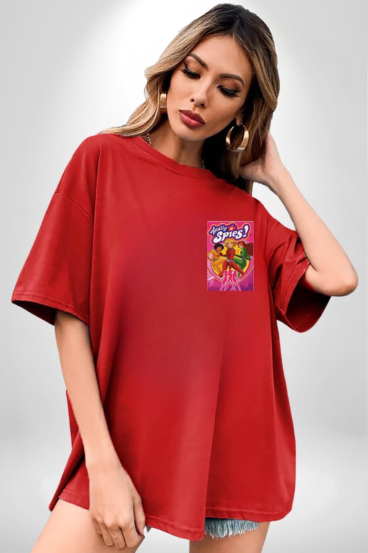 Navcoli-Totally Spies Spy Girls Cartoon Pocket Back Printed Cotton Combed Cotton Women Men Red T-Shirt 5