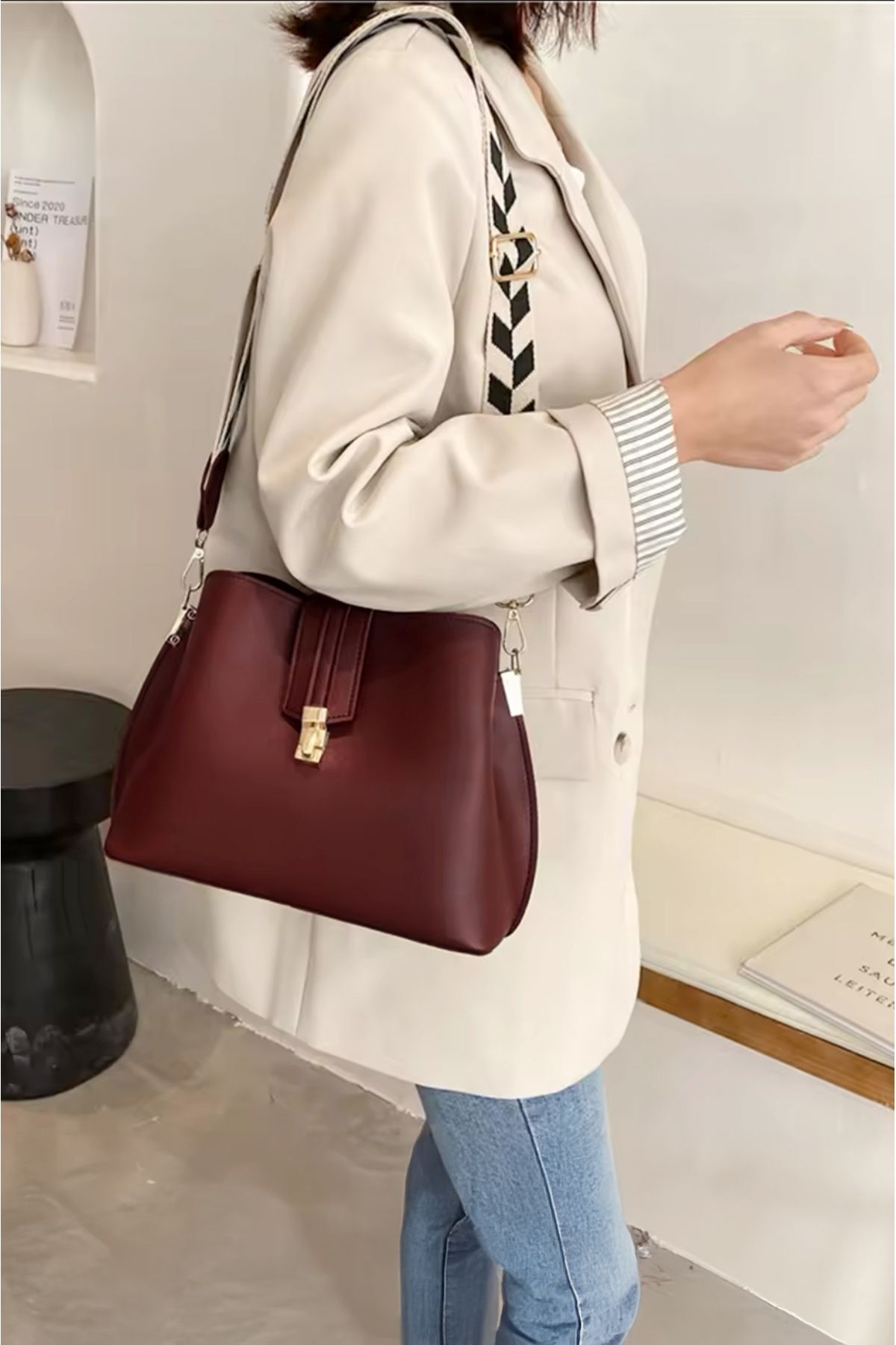 Rimense-Women's Burgundy Long Shoulder Strap Hand and Shoulder Bag 5
