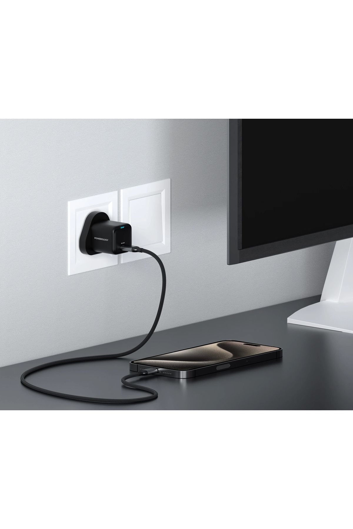 Powerology-20W Single C Port Pd Charger Uk With Type C To C 60W Cable - Black 6