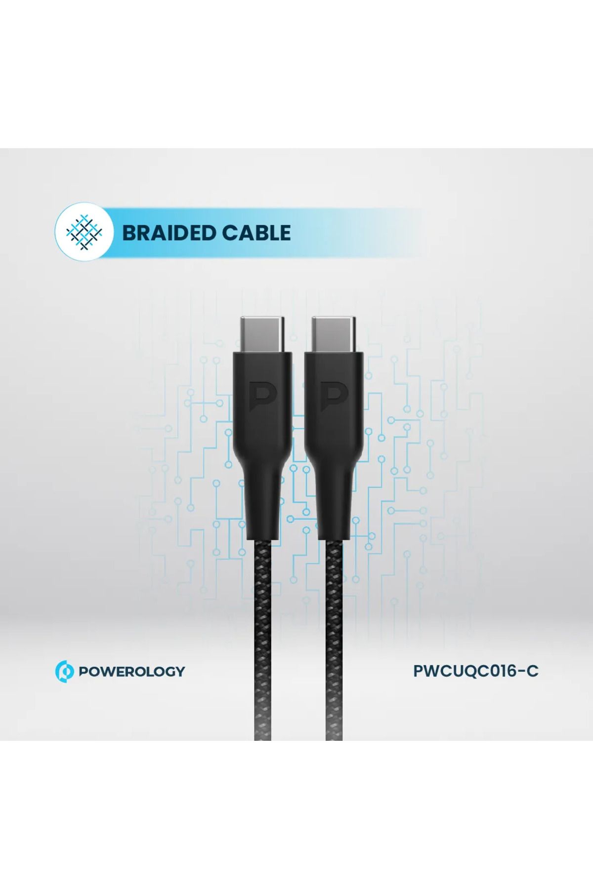 Powerology-20W Single C Port Pd Charger Uk With Type C To C 60W Cable - Black 1