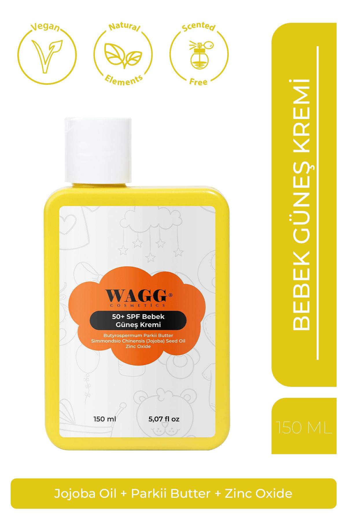 WAGG Cosmetics Organik Bebek güneş krem yüksek koruma ve leke karşıtı i (50spf) 150ML