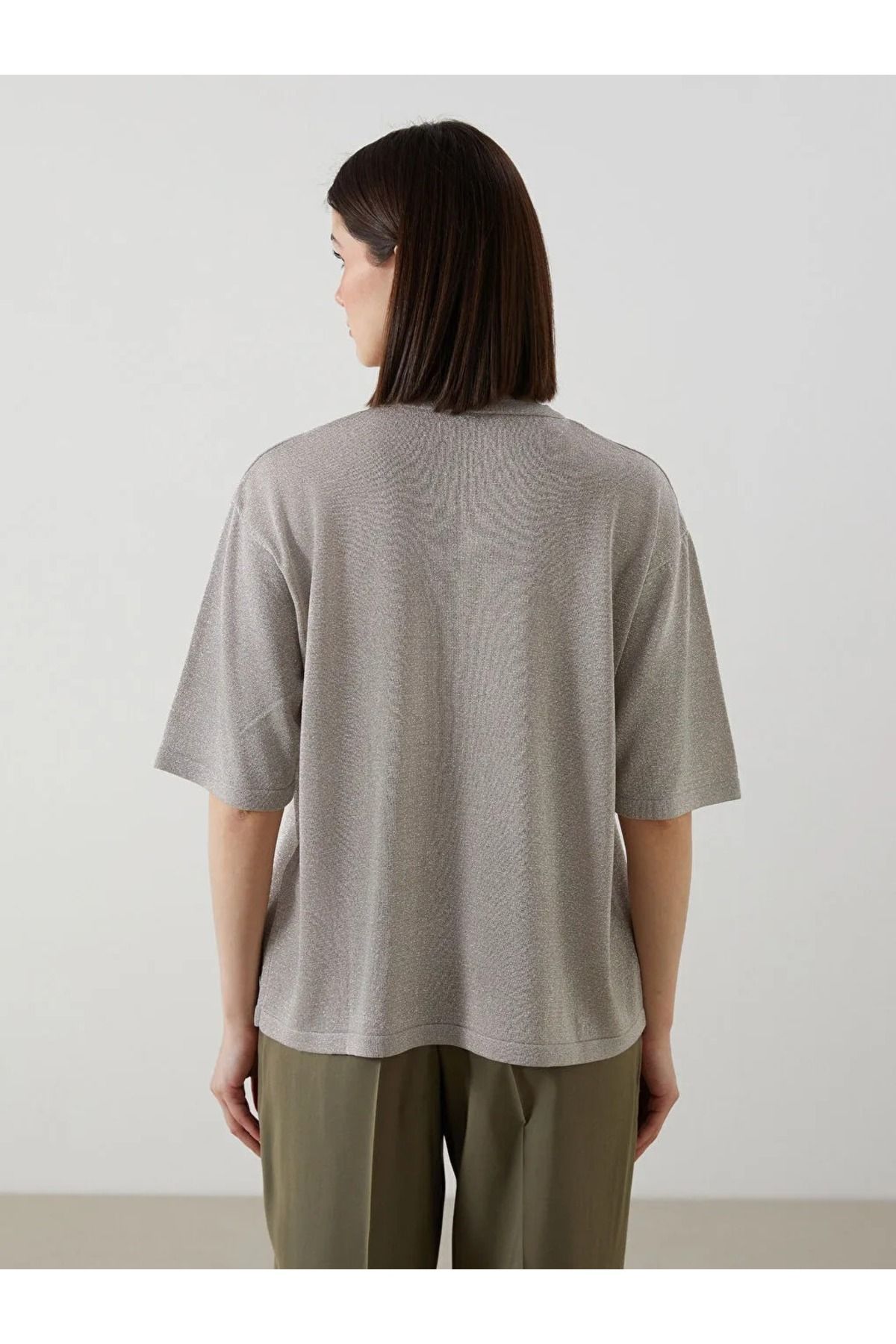 LC Waikiki-Lcw Vision Brown Crew Neck Shiny Look Women's Knitwear Sweater 4