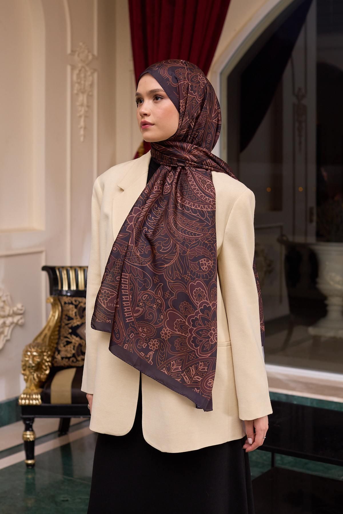 İpekhan-9803-04 Model Patterned Copper Silk Voile Shawl 4