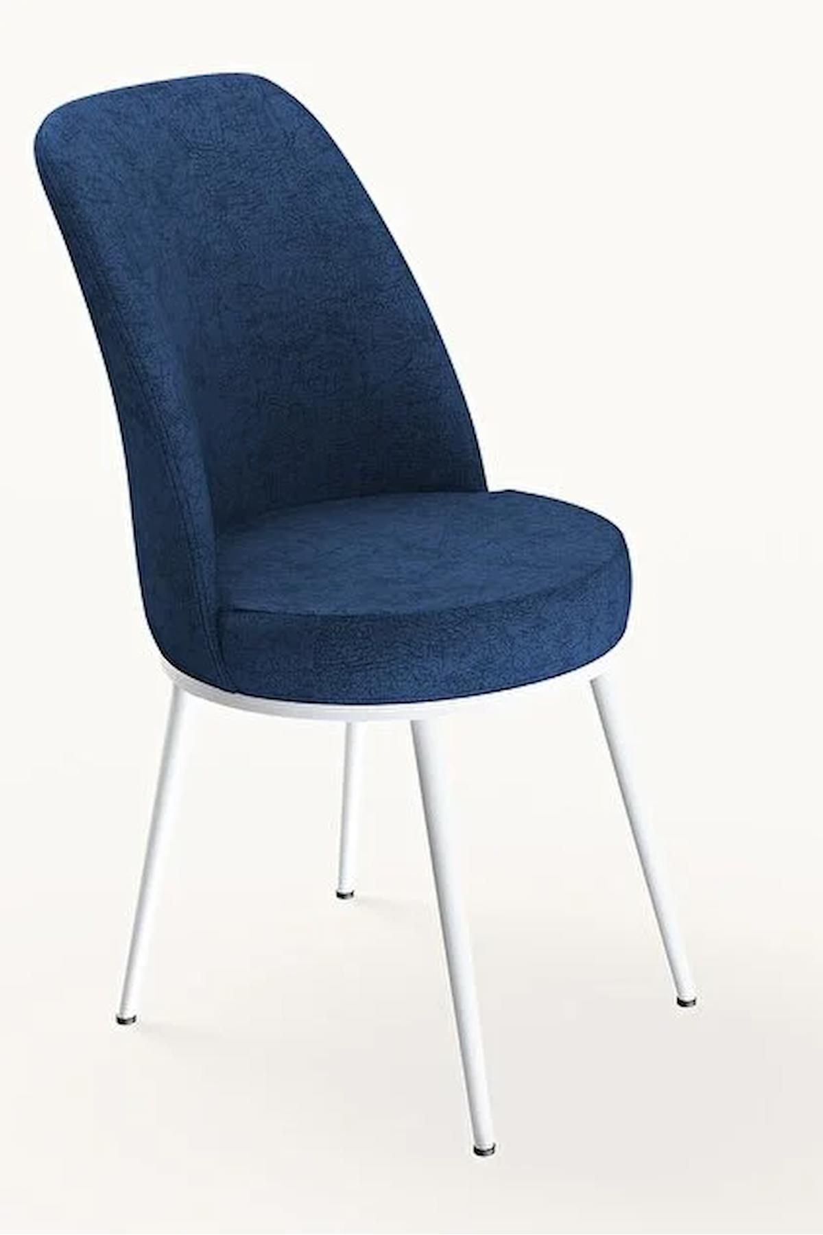 Raum Serisi Beyaz Mermer 70x110  Sunta Yemek Oda Takımı Metal Ayak 2 Adet Lacivert Sandalye-2