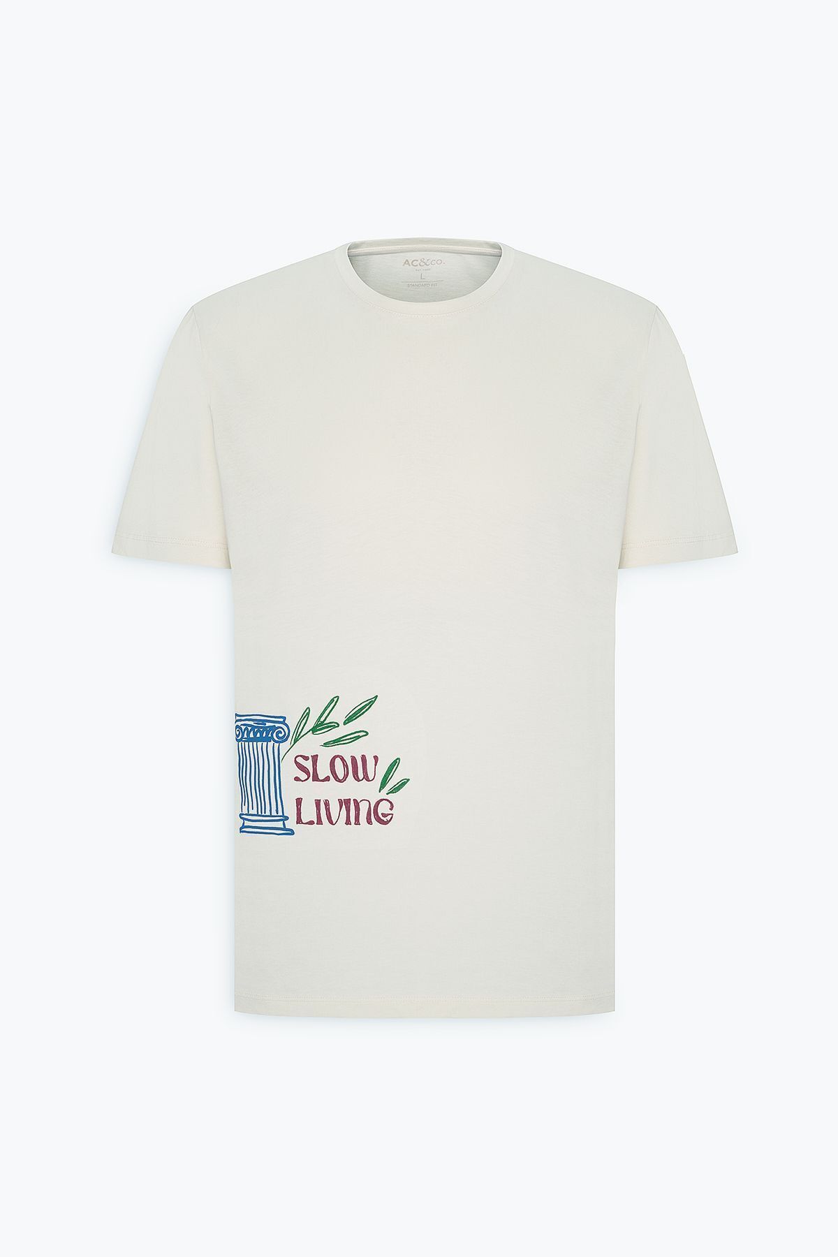 AC&Co / Altınyıldız Classics-Pánské žluté tričko Standard Fit Regular Fit, 100% bavlna, měkká textura, potištěné tričko s výstřihem 7