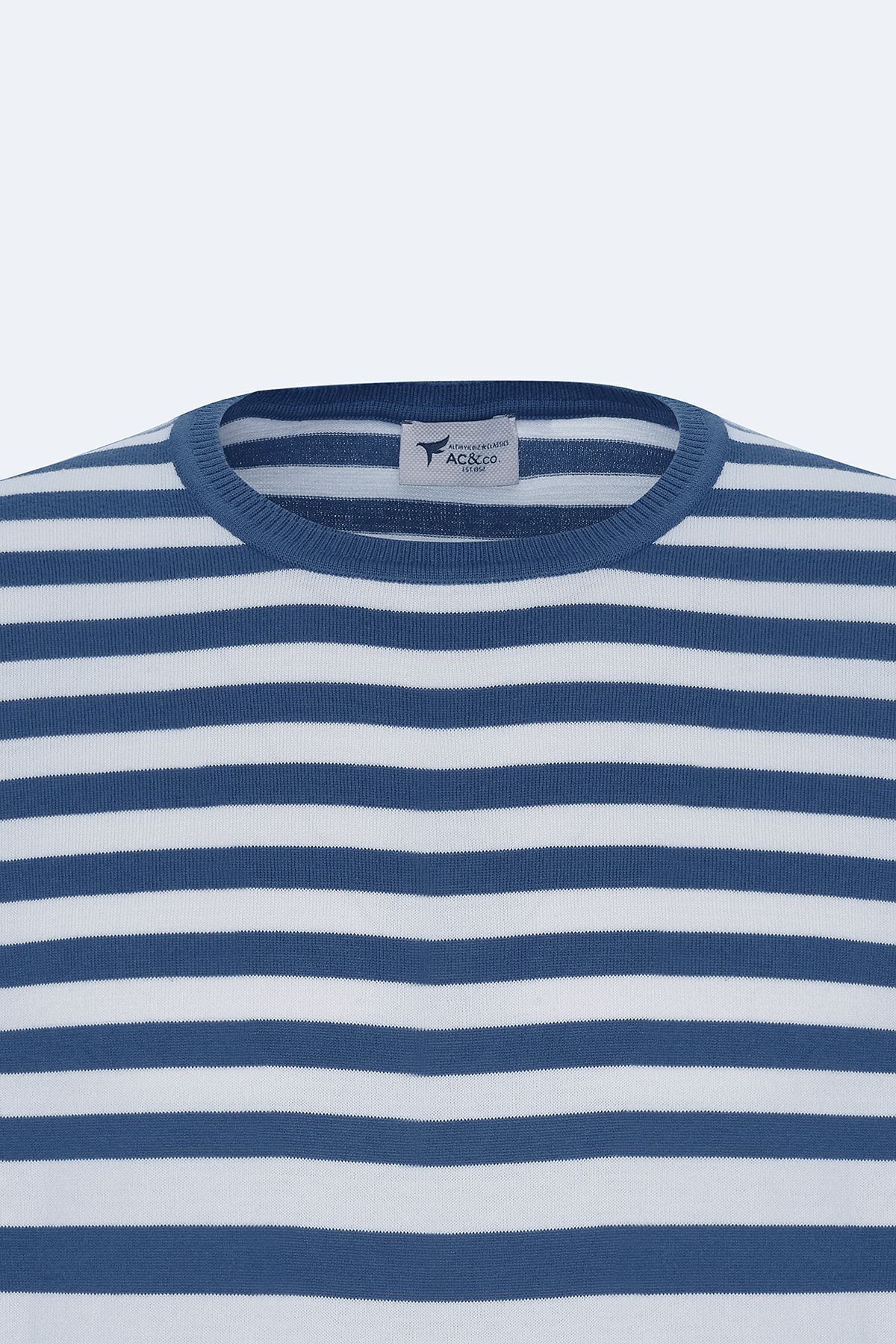 AC&Co / Altınyıldız Classics-Men's Navy Blue-White Slim Fit Slim Fit 100% Cotton Striped Crew Neck Knitwear T-Shirt 8