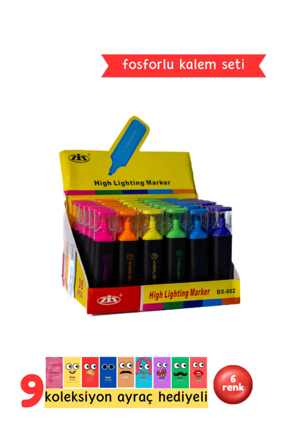 Fosforlu Kalem 6'lı Set - Canlı Renkler
