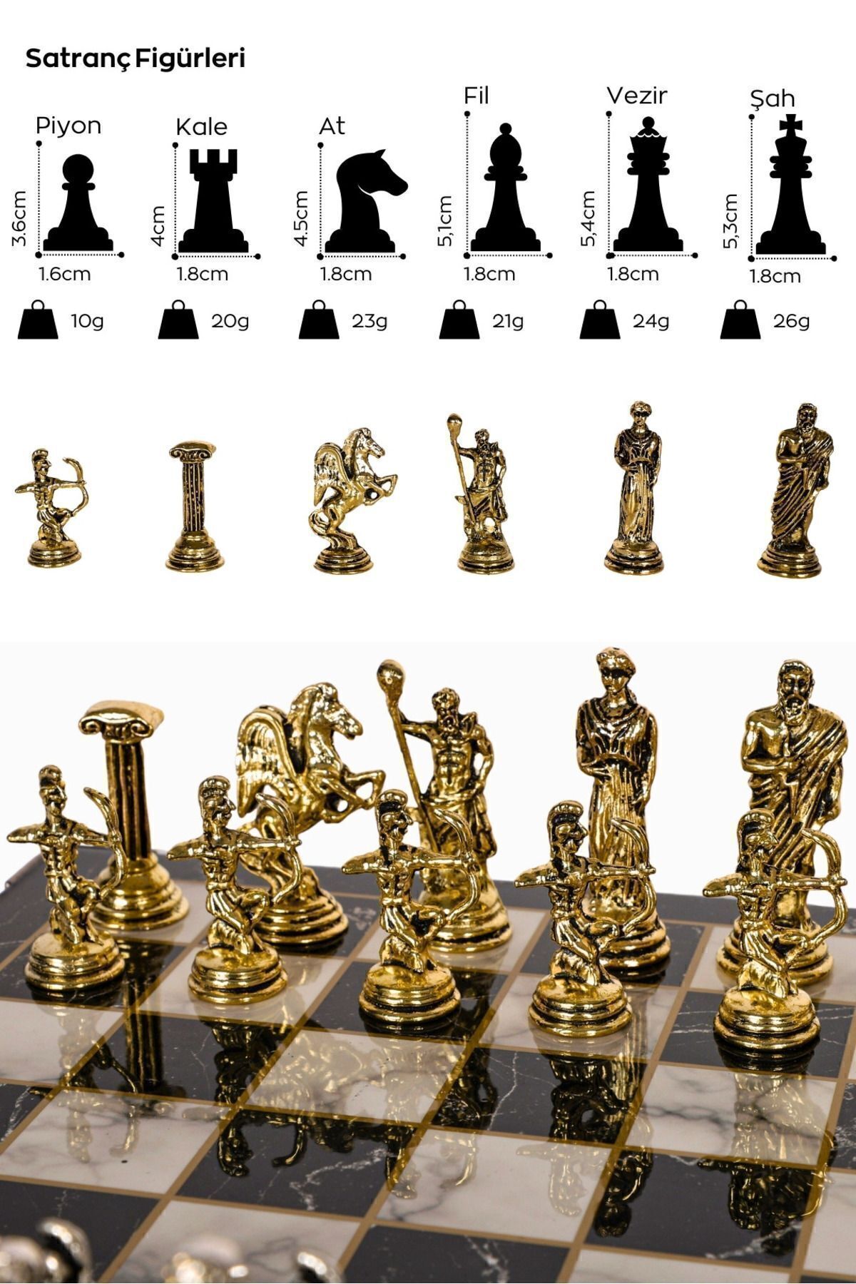 Cooper Chess-مجموعة شطرنج معدنية| رقعة شطرنج منقوشة بالرخام مقاس 25 سم| آرتشر روماني مع شخصية الله الأسطورية 3