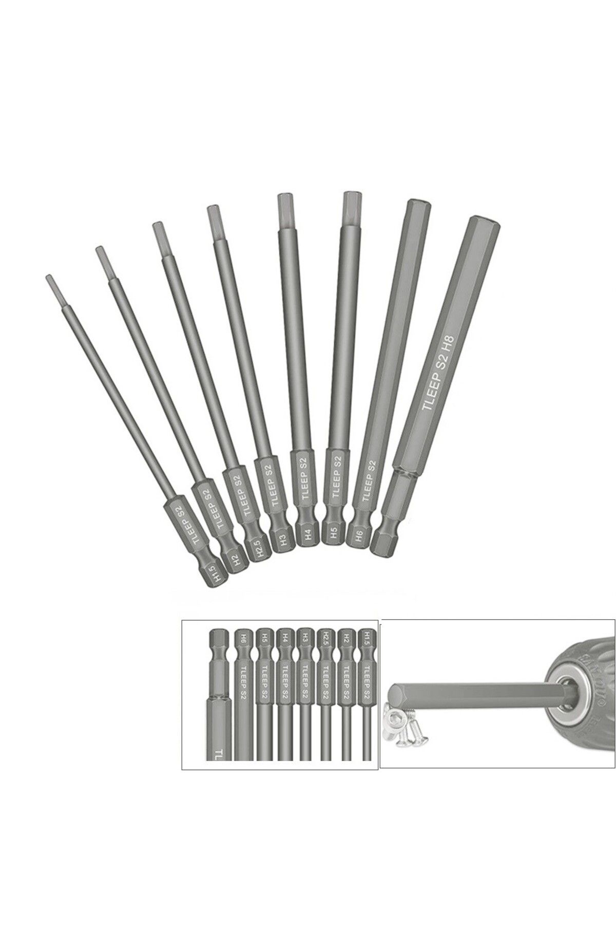 DAZZLEEX-8Pcs 1/4" Hex Shank Head Allen Wrench Screwdriver Socket Bit Metric Magnetic Screwdriver Bits Set 2
