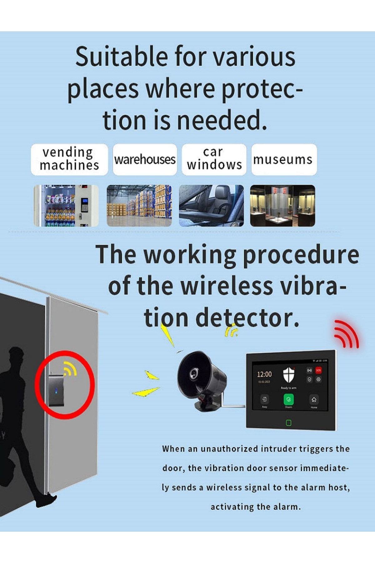 QOLELARM-Wireless Window Shock Glass Break Detector 433MHz Door Vibration Sensor with Senstitive Adjustmen... 7