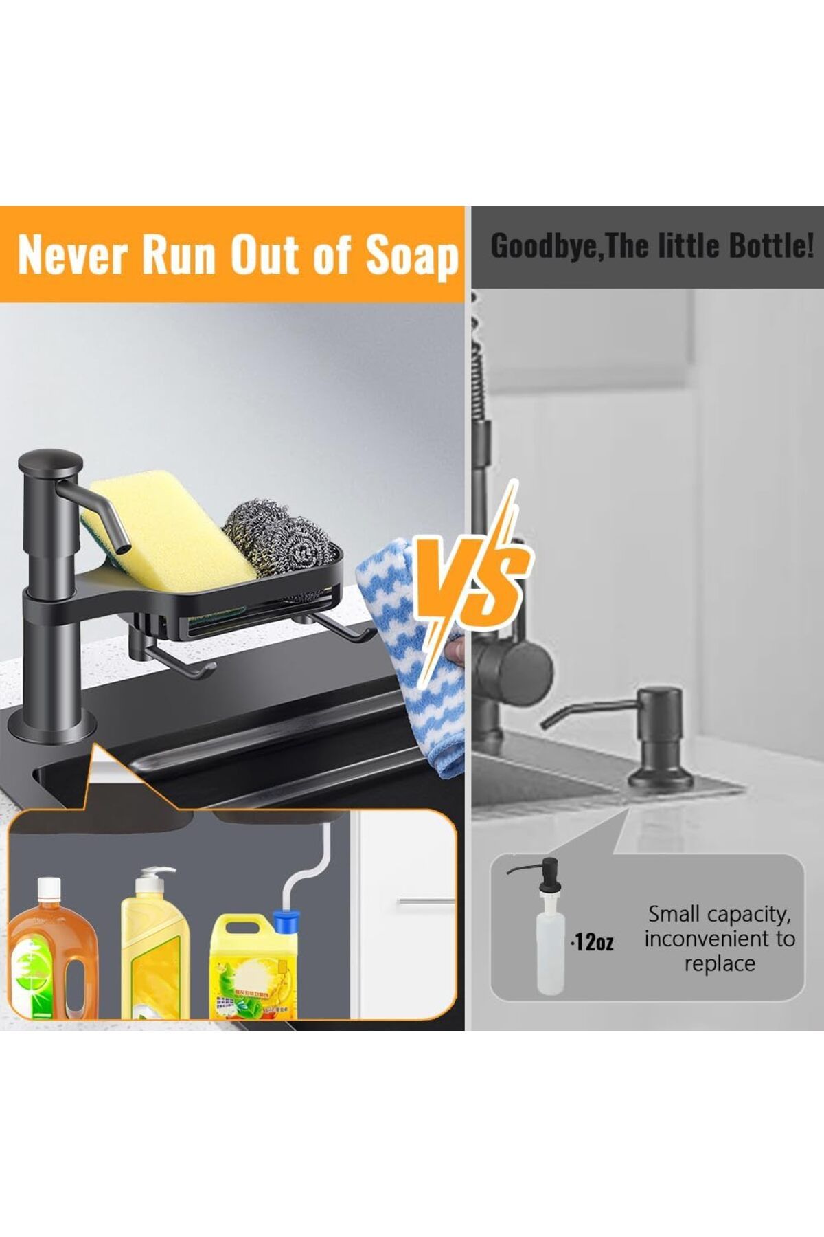 NIUXIANG-Black Dish Soap Dispenser For Kitchen Sink Dispenser Countertop Soap Dispenser Pump With Storage Rac 5