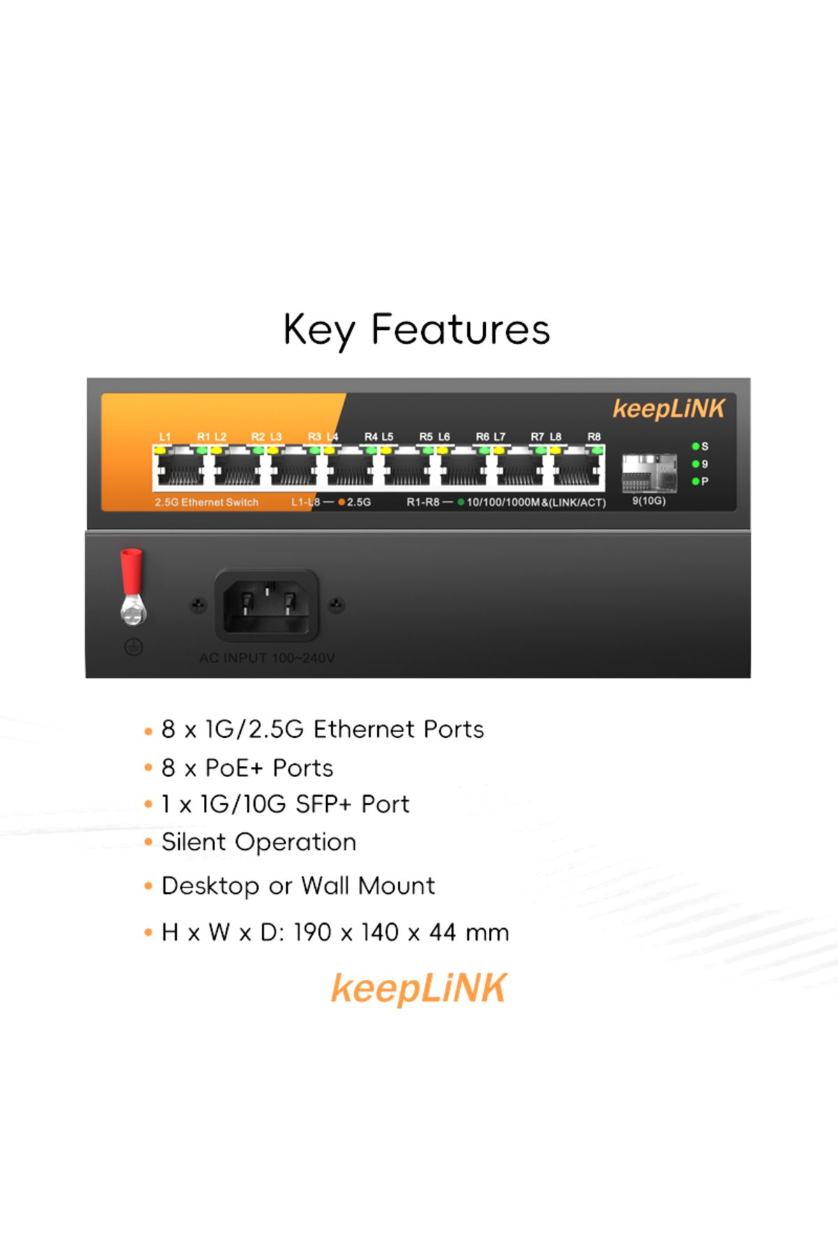Choice-Switch With Eu Plug Keeplink 9-port Multi-gigabit Switch With 8-poe 2.5gb Ethernet And 1-sfp 10gb U 2