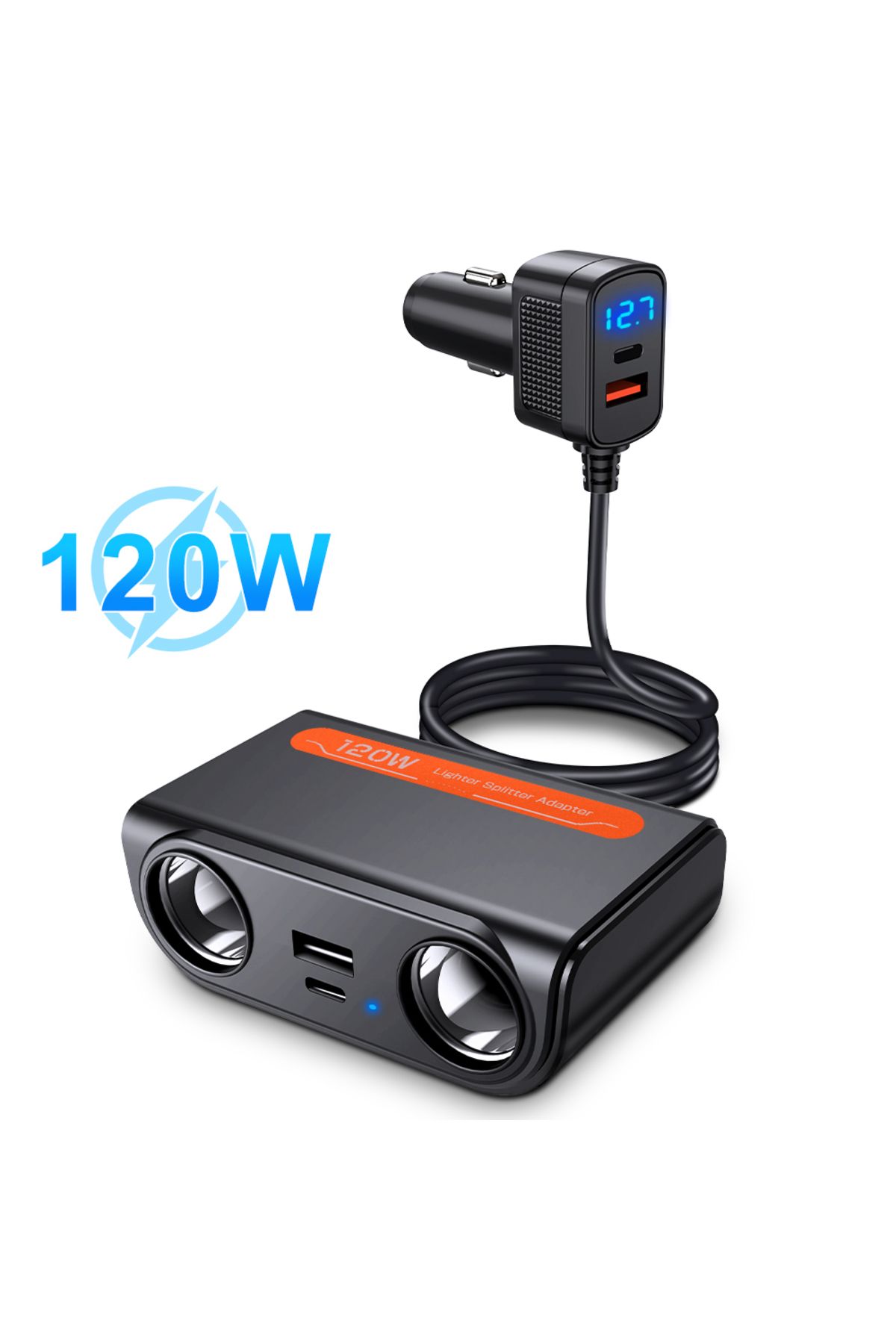 Choice-120w Anchtek 120w Car Cigarette Lighter Adapter Usb Fast Charge Plug Splitter Ports Socket Led Volt 1